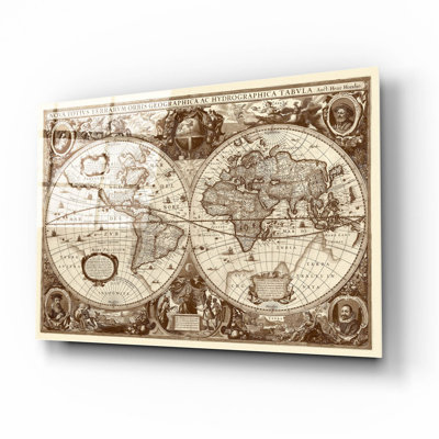 Nova Totius Terrarum Or bis Tabula (sépia) par Hines, art mural en verre acrylique