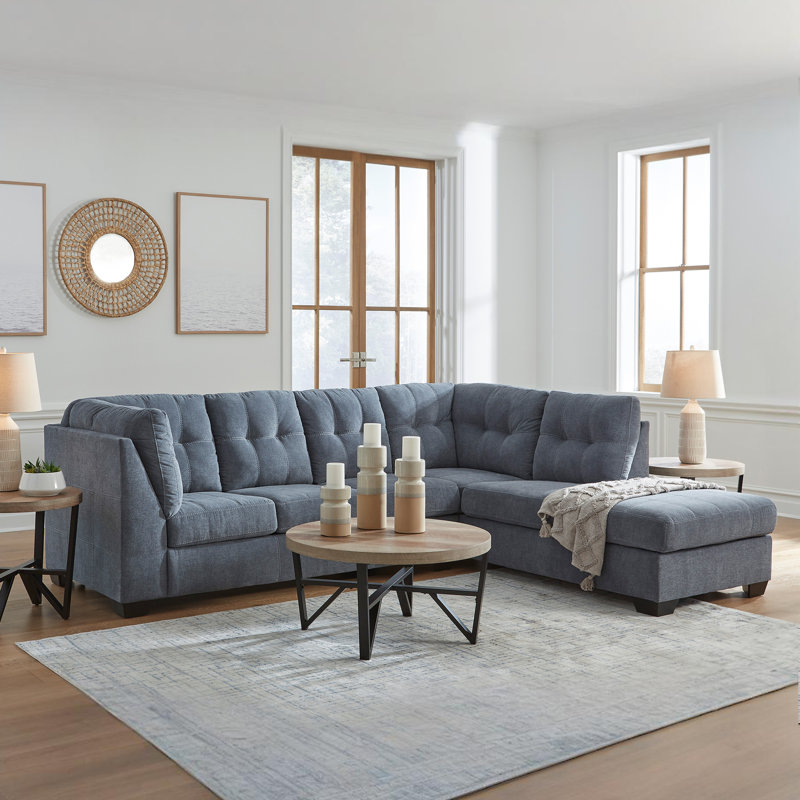 Ikumi Upholstered L-Shaped Sectional, Denim Polyester Blend, Right Hand Facing