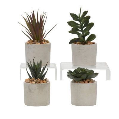 Faux Plant in Cement Pot