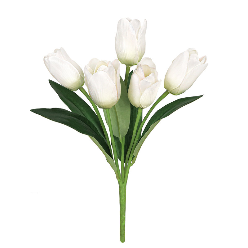 Bouquet de tiges de tulipes artificielles, Blanc, crème