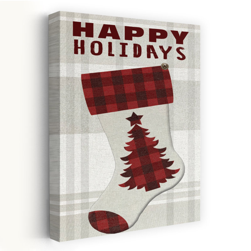 Happy Holidays Stocking 1 Piece Wrapped Canvas Wall Art, 45.72cm H x 30.48cm W