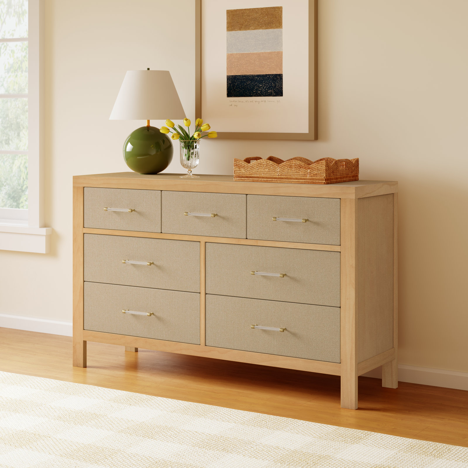 Eloise 7-Drawer Dresser, Honey/Performance Sand Eco-Weave