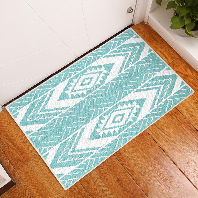 Tapis d'entrée antidérapant en coton 36 po x 24 po Mattera, Sarcelle clair