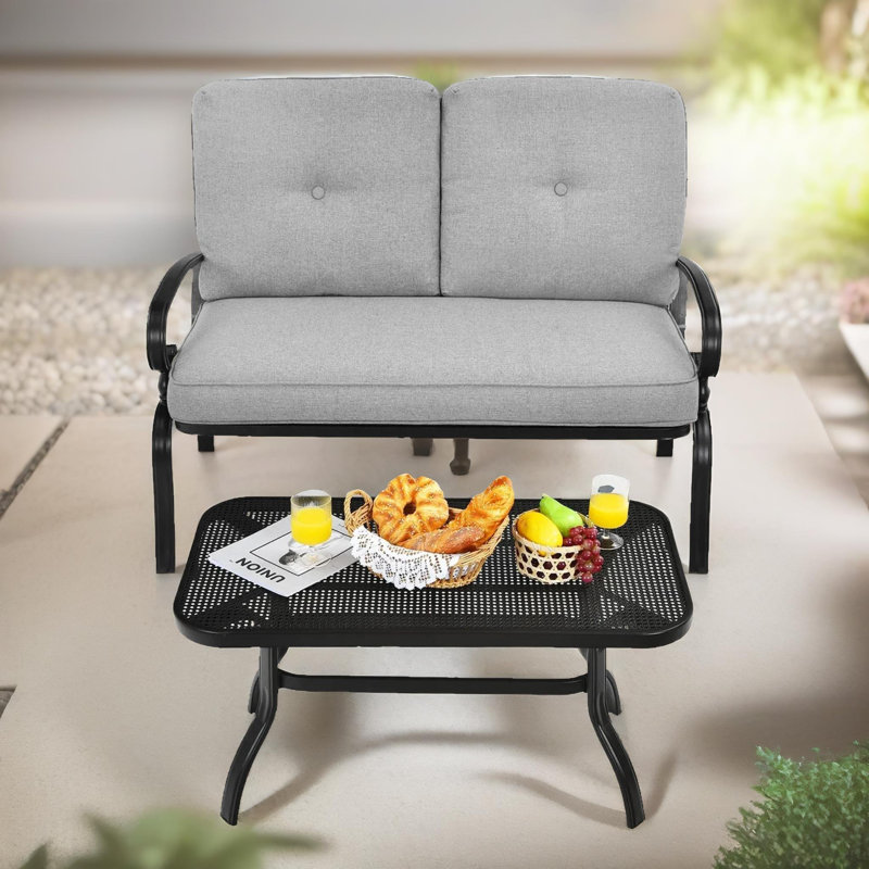 2 - Person 49cm Long Bistro Set With Padded Cushions And Table