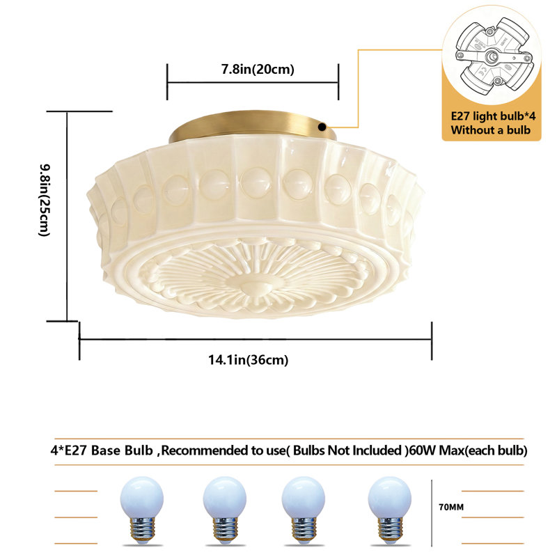 Milk Glass Semi Flush Mount Ceiling Light