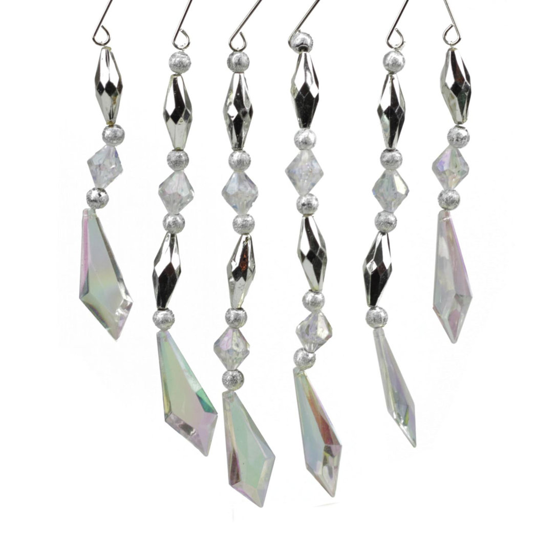 Silver and Clear Diamond Faceted Jewel Christmas Dangle Ornament (Set of 6) The Holiday Aisle®