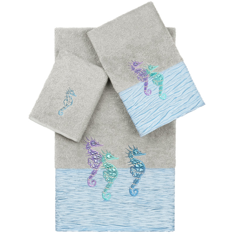 Ensemble de serviettes en coton Sofia, Gris clair, Ensemble 3 serviettes de bain