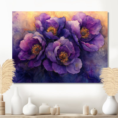 Fleurs de pivoines dorées lavande Serenity II - pivoines, art mural