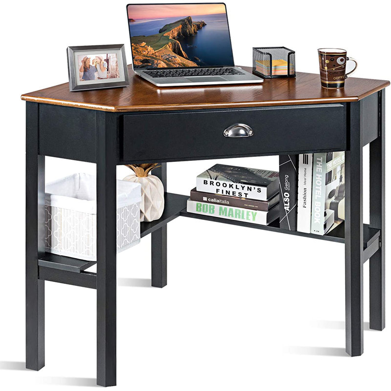 Fedde Corner Computer Desk, Brown, Black
