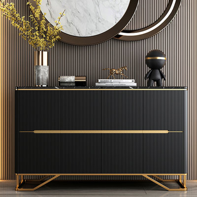 Luxe Gold-Trimmed Entryway Cabinet with Slate Top