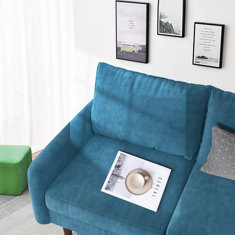 Haugabook 72'' Wide Velvet Round Arms Sofa, Prussian Blue Velvet