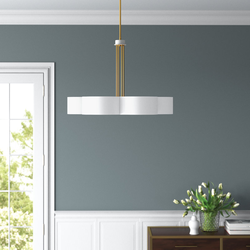 6 - Light Dimmable Geometric Chandelier, White Lustre, White