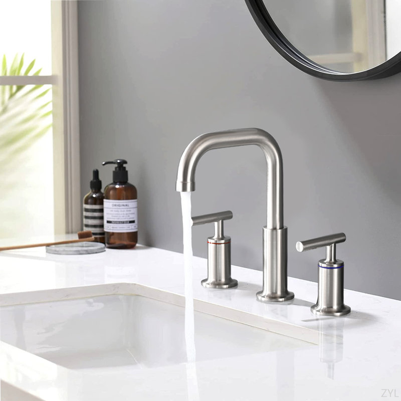 8 In. Widespread Double Handle Bathroom Faucet With Pop Up Drain, Brushed Nickel