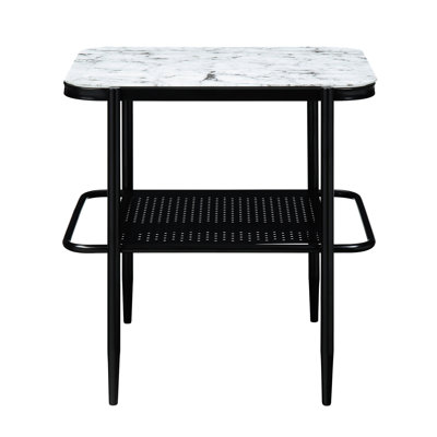 3 Occasional Table : Modern Design With White Marble Print Tempered Glass And Metal 3pc Functional Shelf