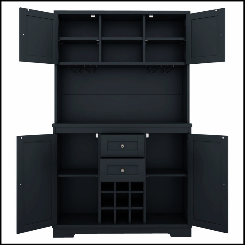 Armoire de cuisine Coffee Bar avec rangement, armoire à vin de ferme avec tiroirs, armoires à vin et porte-verres pour la salle à manger, cuisine