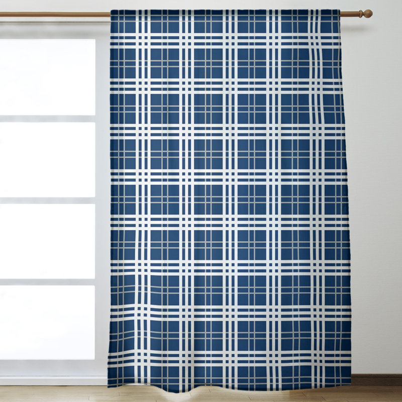 Panneau de rideau simple diaphane avec passe-tringle, Blue/White Dark