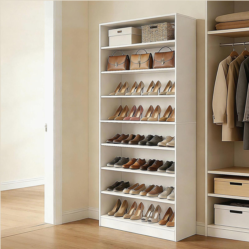 Armoire à chaussures à 9 niveaux, armoire de rangement à chaussures en bois robuste, armoire à chaussures haute autoportante avec tablettes réglables