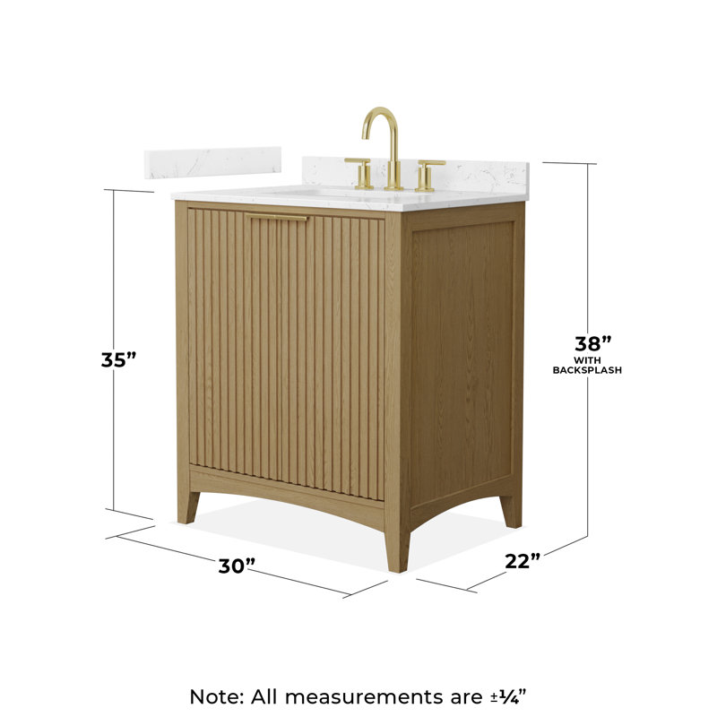 Palmilla 30" Freestanding Single Bathroom Vanity with Cultured Marble Top, Brushed Gold, Carrara Cultured Marble, Beige