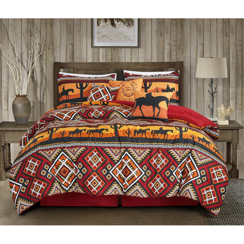 California King Southwestern Sunset Cowboys Microfiber Comforter Set