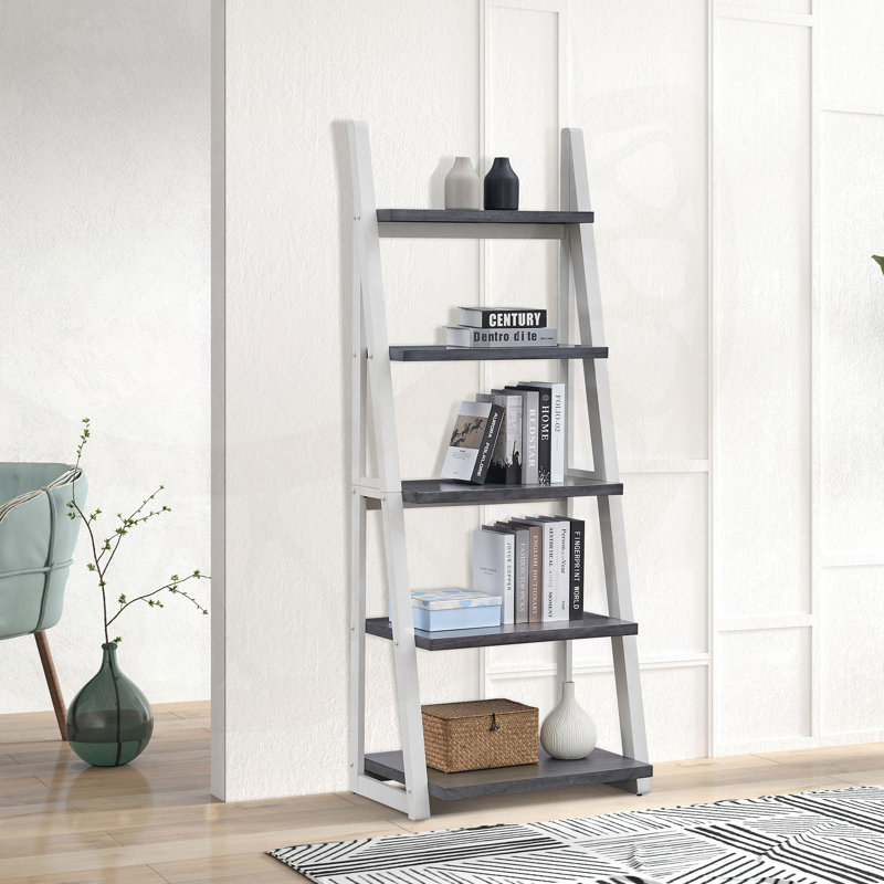 Étagères à 5 niveaux, bibliothèque, étagère de rangement, bibliothèque avec cadre en bois d'hévéa, tablette échelle pour salon, bureau à domicile, cuisine, chambre à coucher, appartement