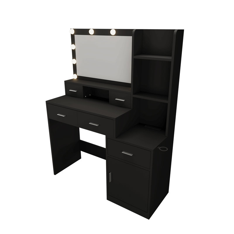 Nouvelle coiffeuse à miroir intelligente avec tiroirs et armoire de rangement, coiffeuse avec coussin de dressage, Noir