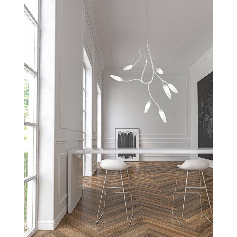 Vines 7 - Light Dimmable LED Modern Linear Chandelier, Satin White