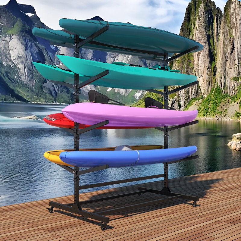Support de rangement pour kayak en métal à 4 niveaux (8 supports de tablette)