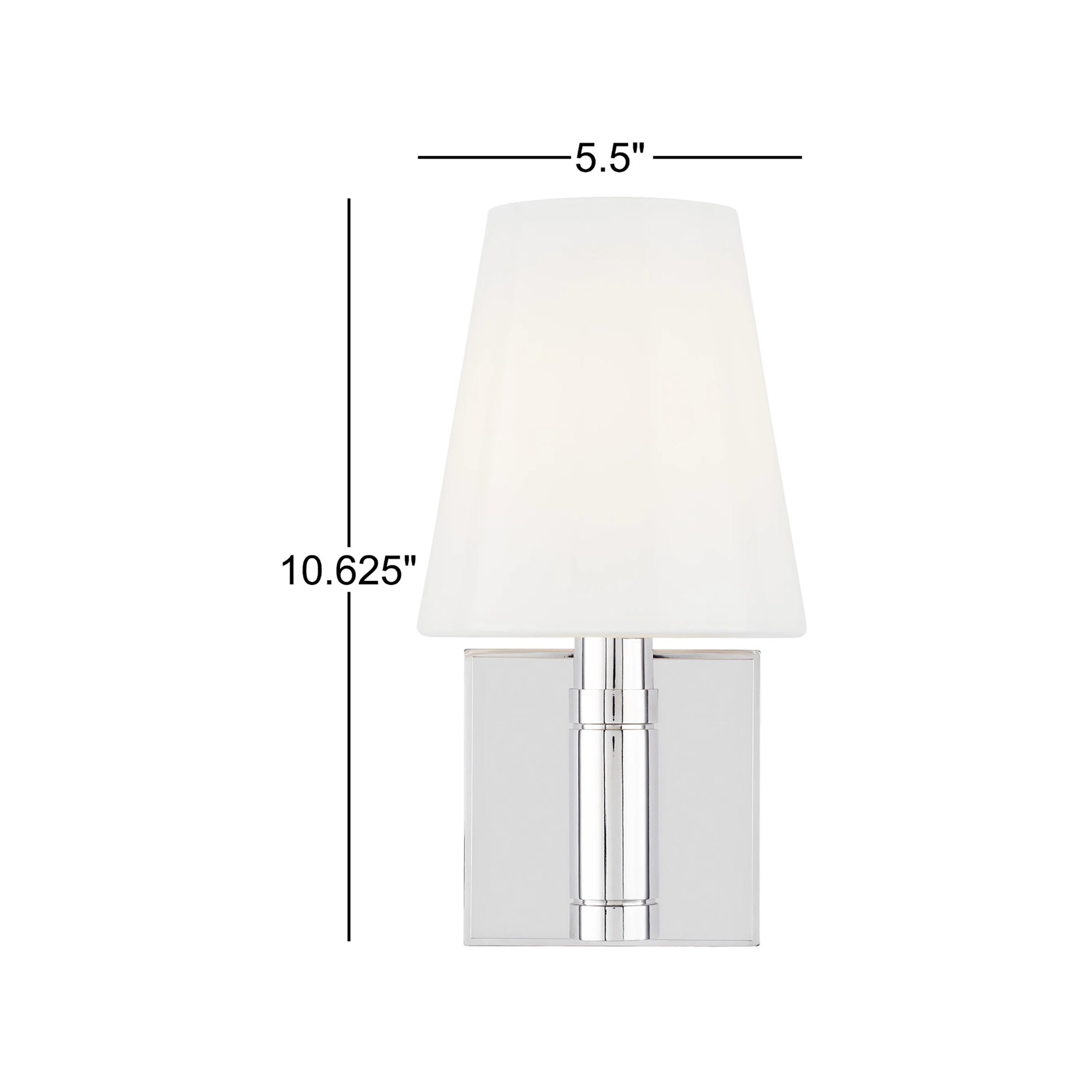 Single Light Glass Steel Dimmable Wallchiere, 10.625" H x 5.5" W x 7" D, Polished Nickel
