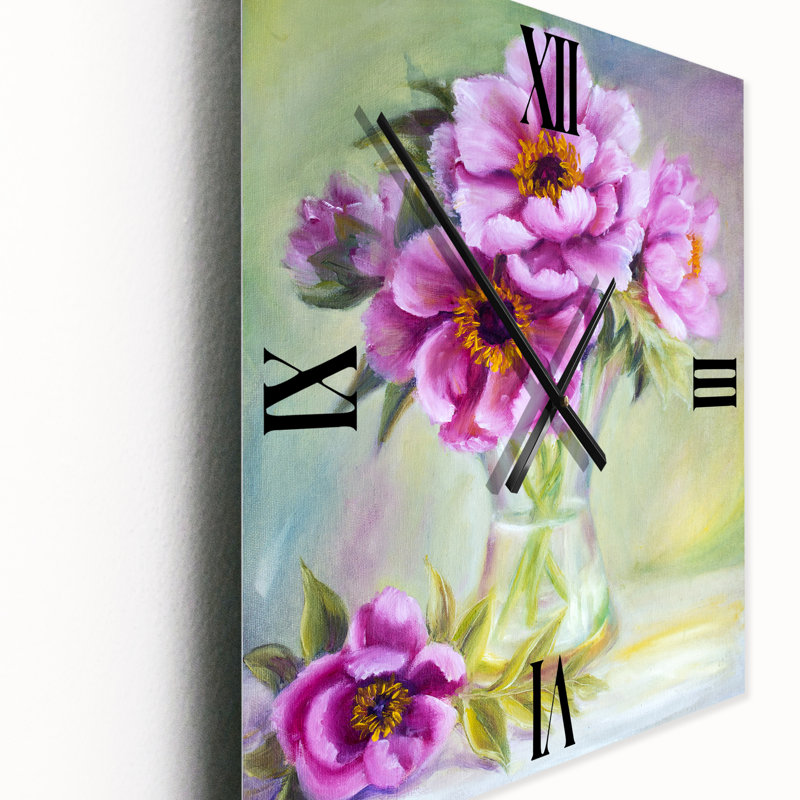 Horloge murale traditionnelle pivoines dans un vase, Très grand