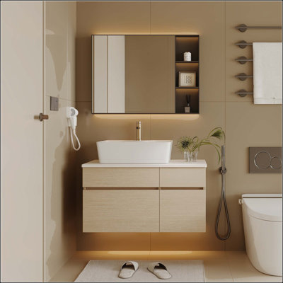 Petit meuble-lavabo mural 31,5 "avec lavabo vasque