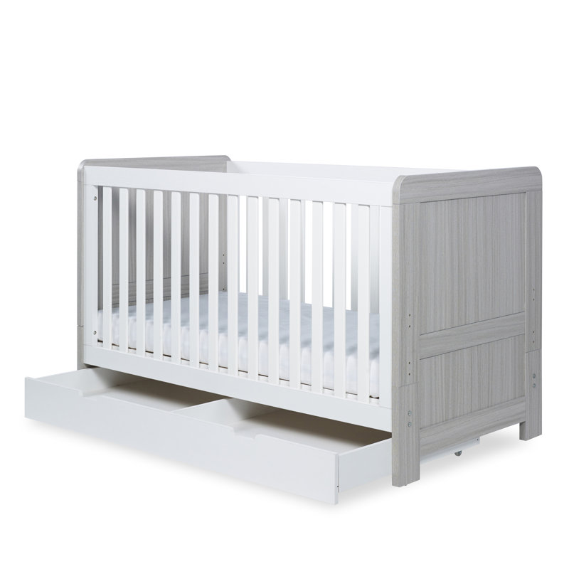Pembrey Cot Bed, Under Drawer and Premium Sprung Mattress, Ash Grey/White