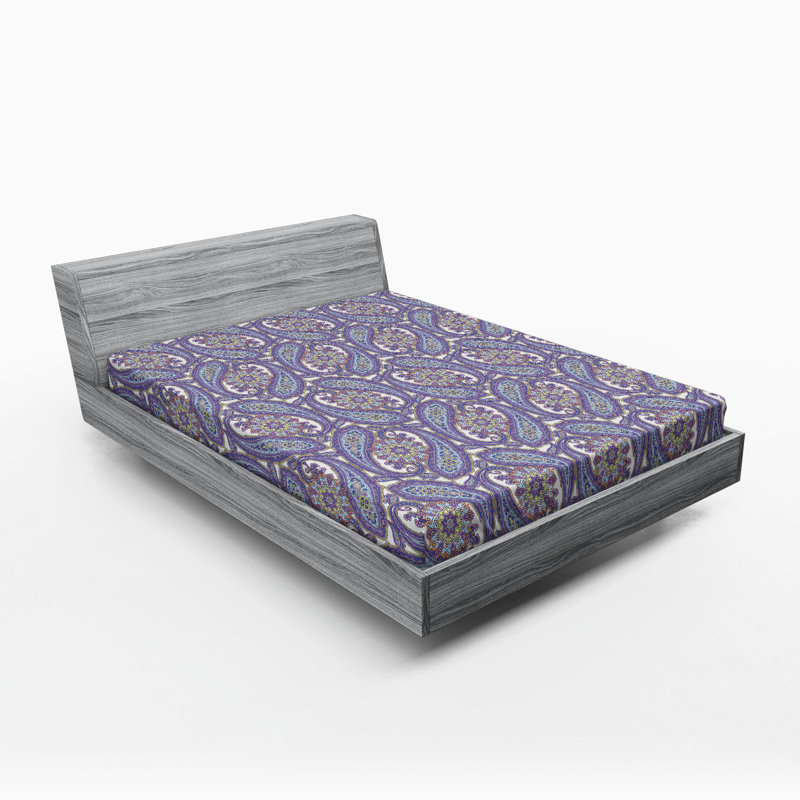 Microfiber Paisley Fitted Sheet, Queen Fitted Sheet, Purple Paisley