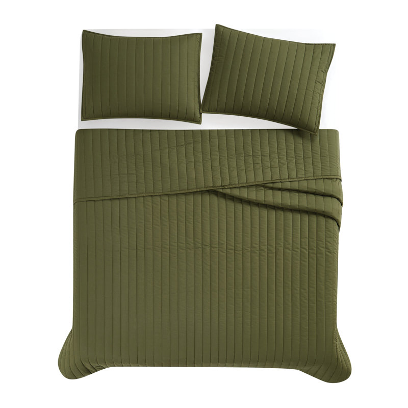 Cotton Standard Quilt, Full / Queen Quilt + 2 Standard Shams, Olive Green