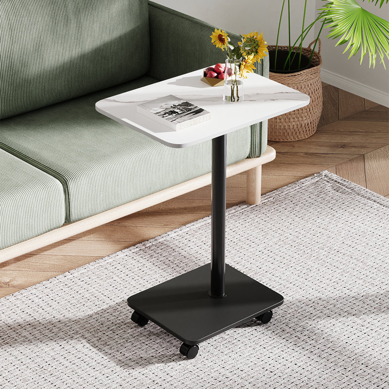 Tray Top Pedestal End Table, White, Black