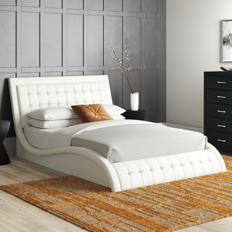Lit plateforme tapissier Mangonia, Blanc, Grand