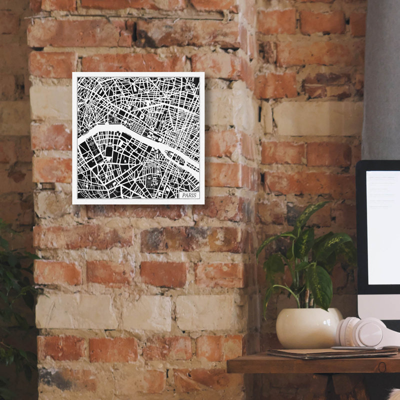 «Paris Map Black» par Laura Marshall, art mural sur toile, 12 po x 12 po