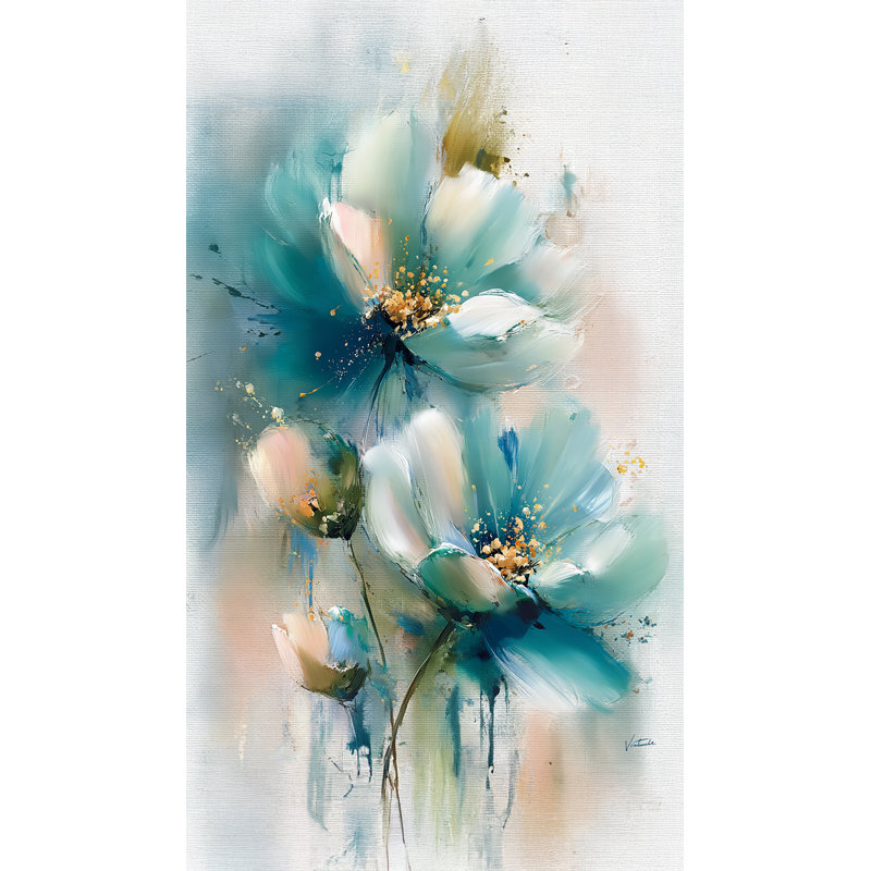 «Delicate Awakening» - art mural bleu sarcelle, H 35 po x l 20 po
