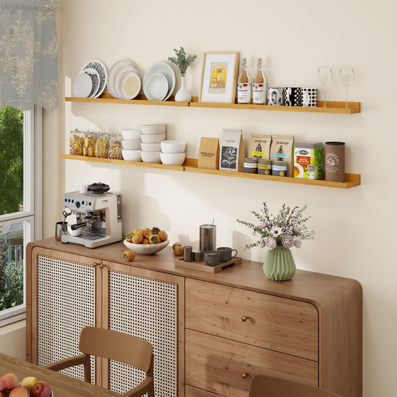 4 Piece Floating Picture Ledge Shelves, Oak, 2" H x 36" W