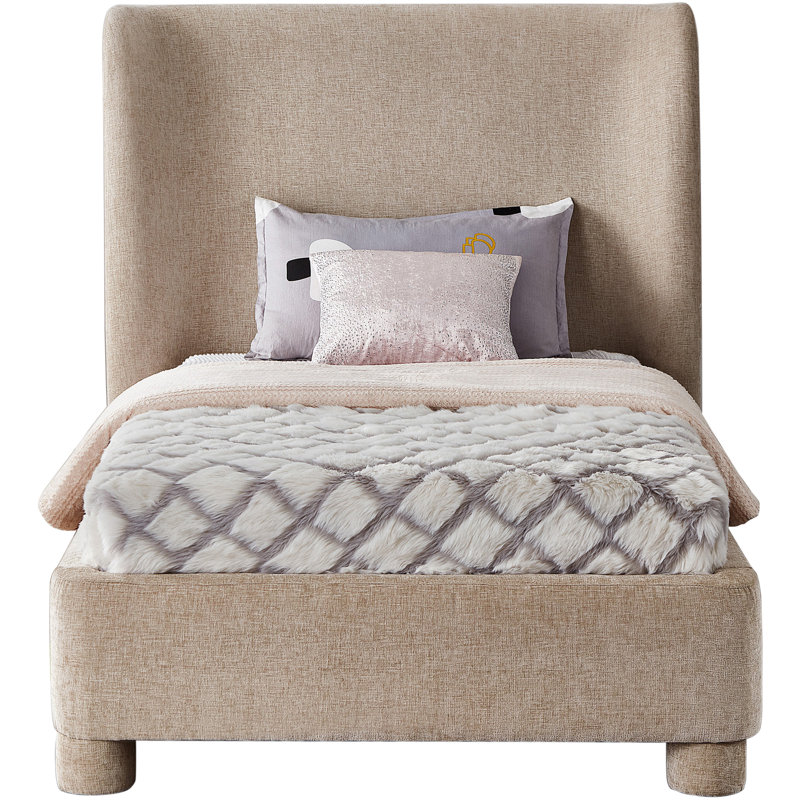 Hridhaan Upholstered Unfinished Wingback Bed, Beige Chenille Fabric, Twin