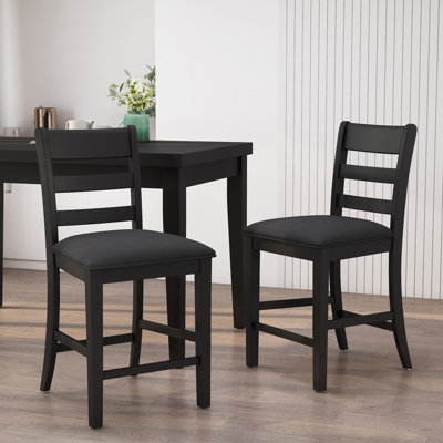 Ensemble de 2 tabourets rembourrés en bois avec dossier échelle