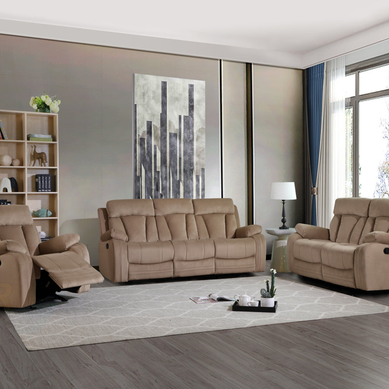 Global United Reclining Transitional Microfiber Fabric Chair With Lumbar Support And Durable Construction, Beige