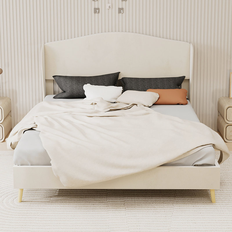 Lit tapissier pour chambre à coucher, Grand lit, Beige