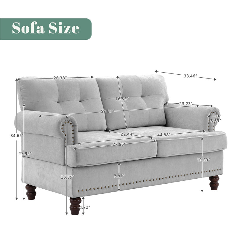 Causeuse rembourrée 55,9 po, Gris
