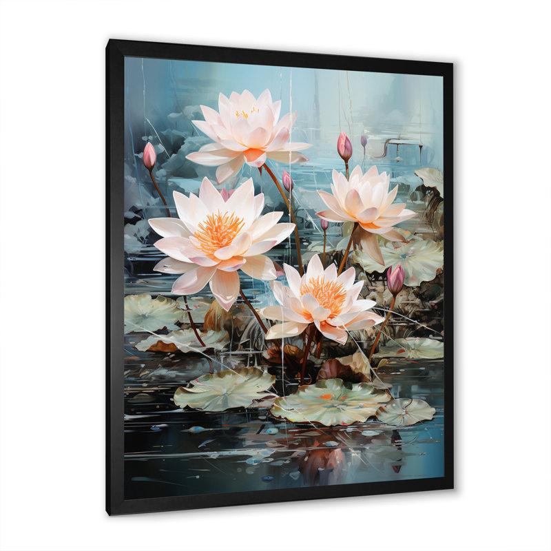 «Amebury Asian Art Lotus Pond» sur toile, H 20 po x l 12 po x P 1 po, Cadre photo noir