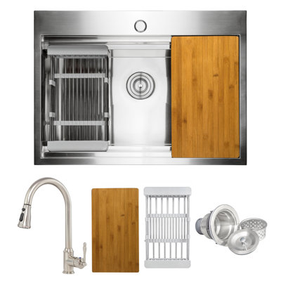 KS0344 Drop-in 33-in x 22-in Stainless steel Single bowl Workstation Kitchen Sink All-in-One Kit