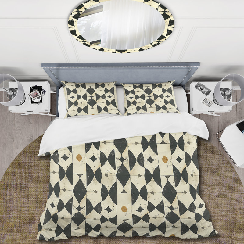 Ensemble de housse de couette gris anthracite Mid-Century Rhombus Art I - Mid-Century