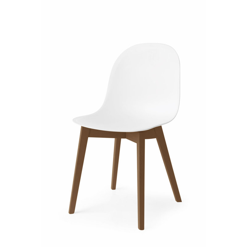 Academy Side Chair with Wooden Frame, Matte Optic White, Walnut