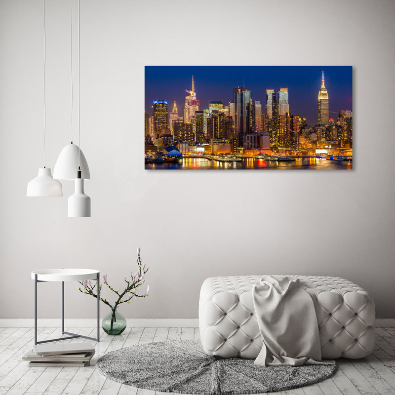 Manhattan By Night - Wrapped Canvas Print