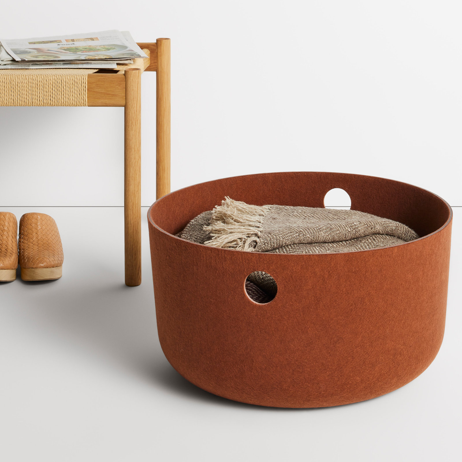 Olly Polyester Basket With Handles, 21" x 11", Copper