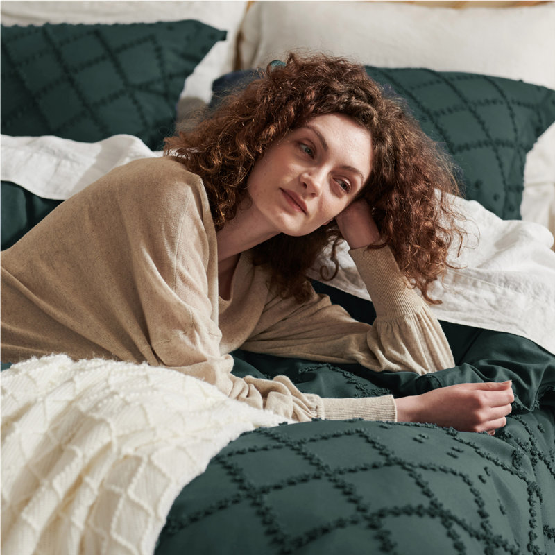 Bedsure Boho Duvet Cover Set- Embroidery  Home Bedding Set, King Duvet Cover + 2 King Shams, Forest Green